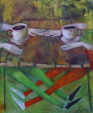 19..Kafe 2013 year Original Painting Oil on Canvas  55x45cm3500$ by ZAKIR AHMEDOV